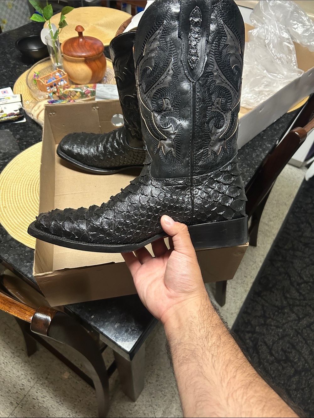 Alfa Western Wear Black Scale Western Cowboy Boots